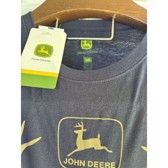 JOHN DEERE NAVY BLUE WOMENS  Large SHIRT PINK ROSE FLOWERS ANTLERS Brand New Tag - Picture 4 of 5